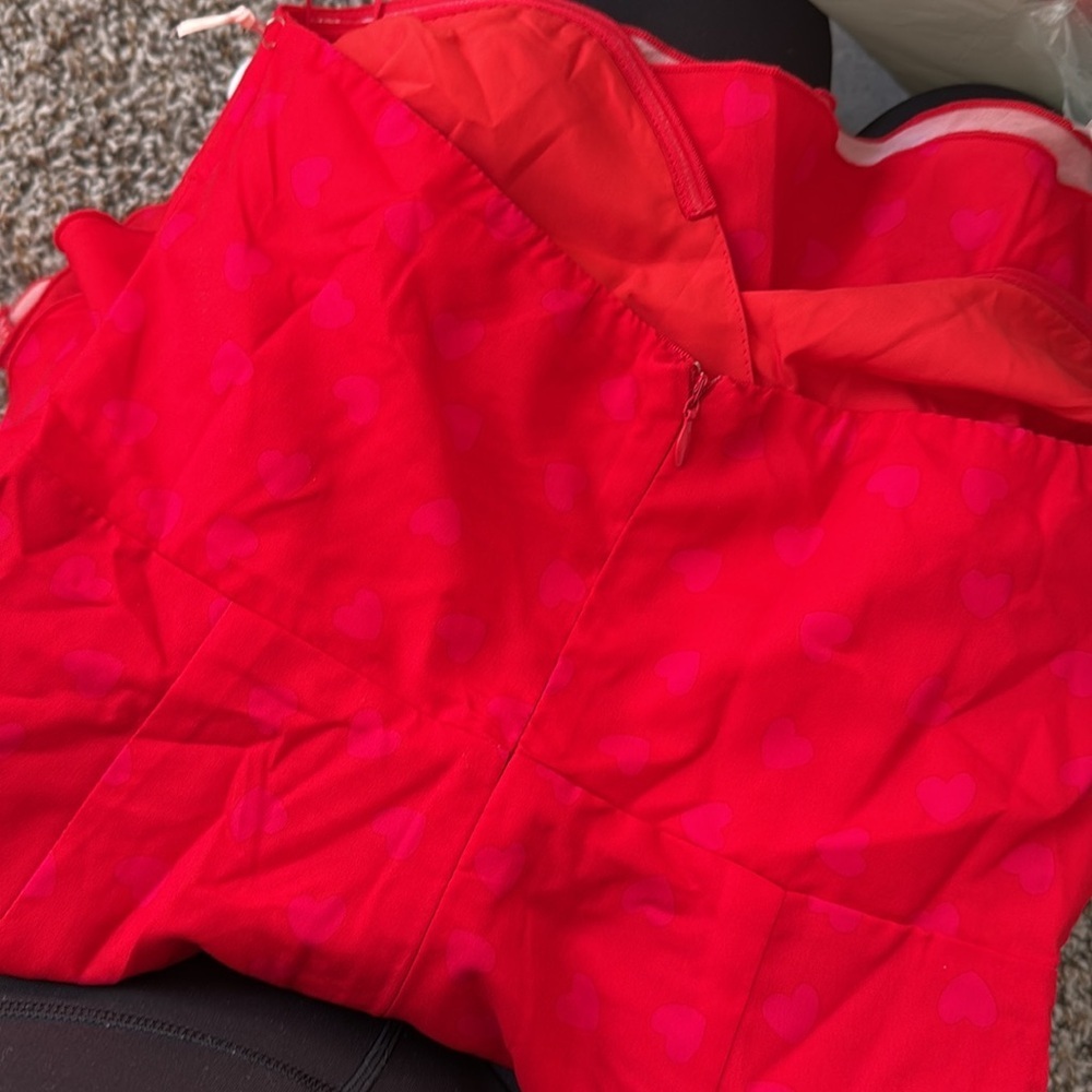 More To Come red dress with pink hearts strapless dress - Picture 6 of 7
